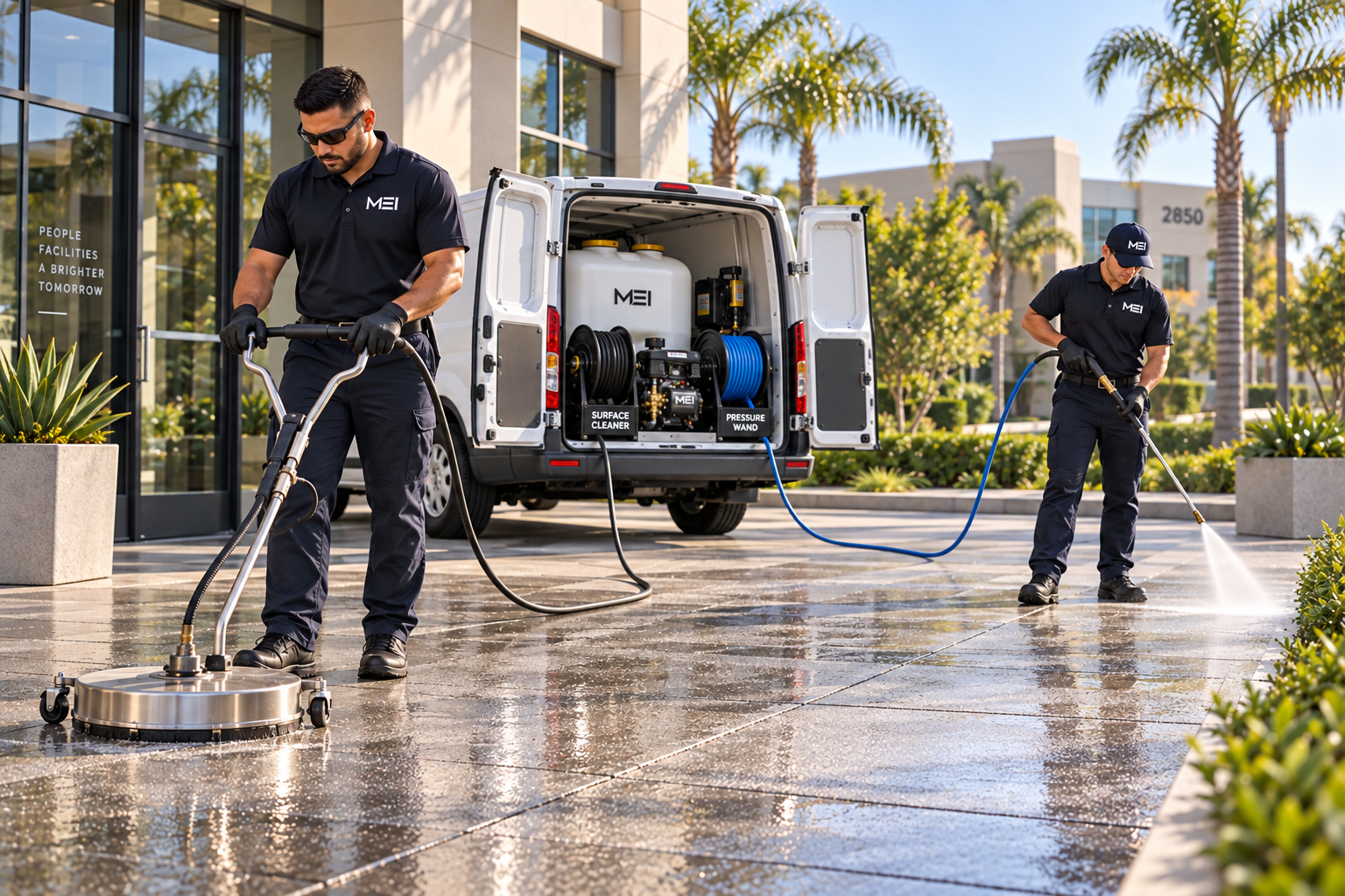 MEI pressure washing with separate hoses supplied from the van
